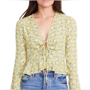 AFRM Lipa Yellow Floral Crop Top Blouse Shirt size S/P